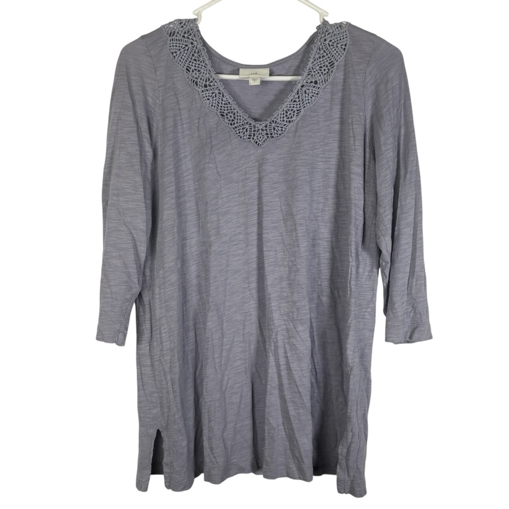 J. Jill Embellished Crochet 3/4 Sleeve Tunic Top Shirt V Neck Side Slits